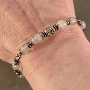 Sterling Silver Clear Crackle Bead Bracelet
